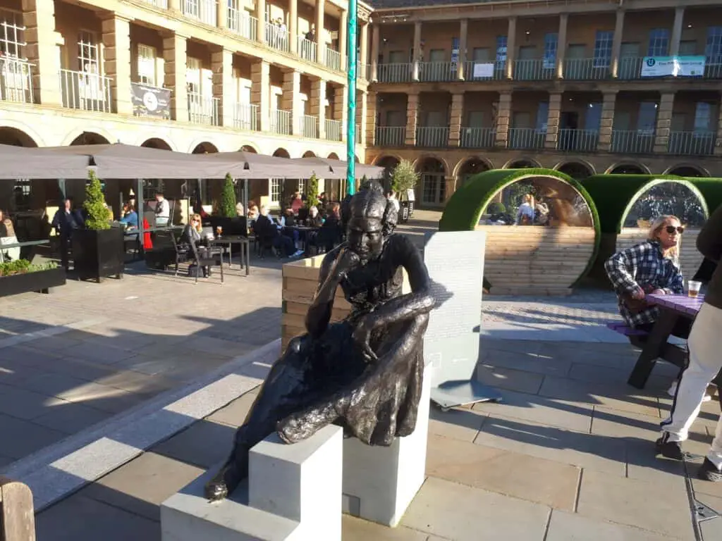 Anne Lister's statue in the Italianesque piazza at the Piece Hall, Halifax
