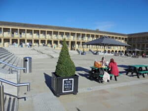 Picnic tables at the Piece Hall Halifax