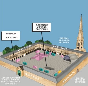 The Piece Hall Halifax Music Event Gig Entrance Guide map by Ticketmaster