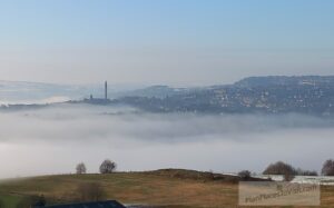 Wainhouse Tower rises above the mist of Halifax