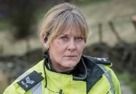 Happy Valley Hebden Bridge Town Centre Filming Locations. Sarah Lancashire as Catherine Cawood in Happy Valley. Credit Redwood Production Company and BBC