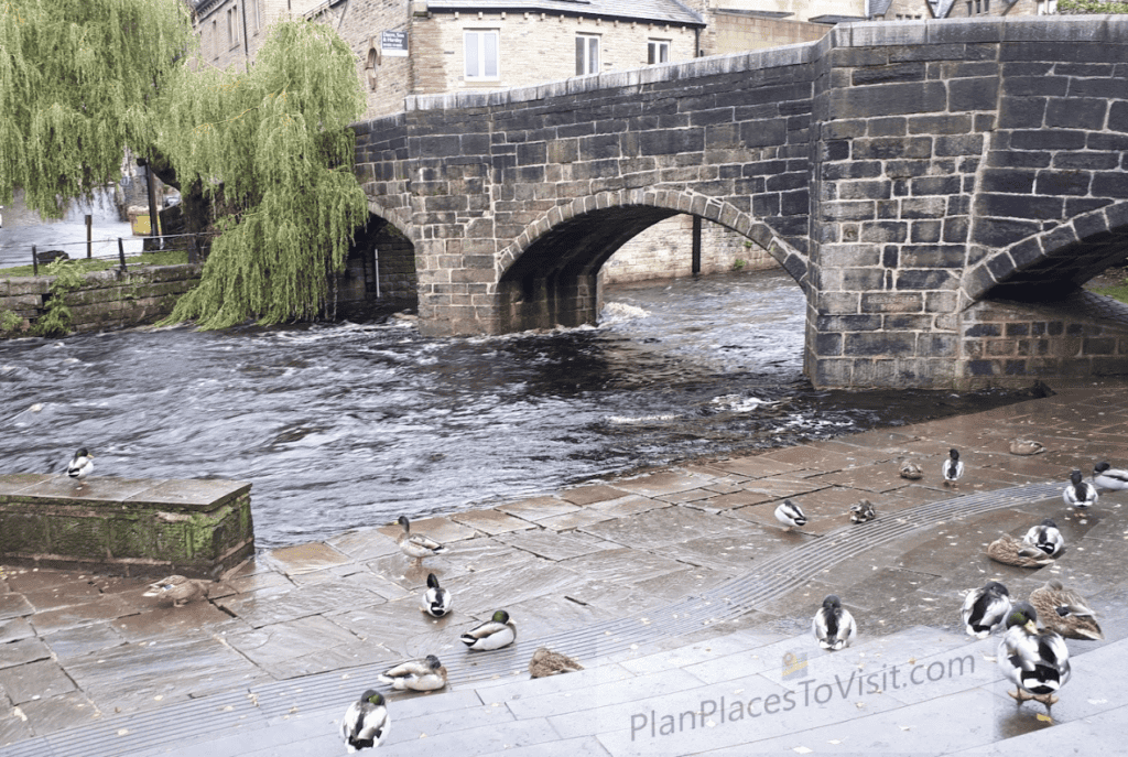 Hebden Bridge Old Bridge was built in 1510. Now in the centre of Hebden Bridge, a place to feed the ducks. 